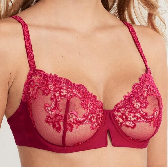Simone Perele 38B‎ Lipstick Red Saga Non-Padded Lace Demi Bra NWT - Picture 2 of 9